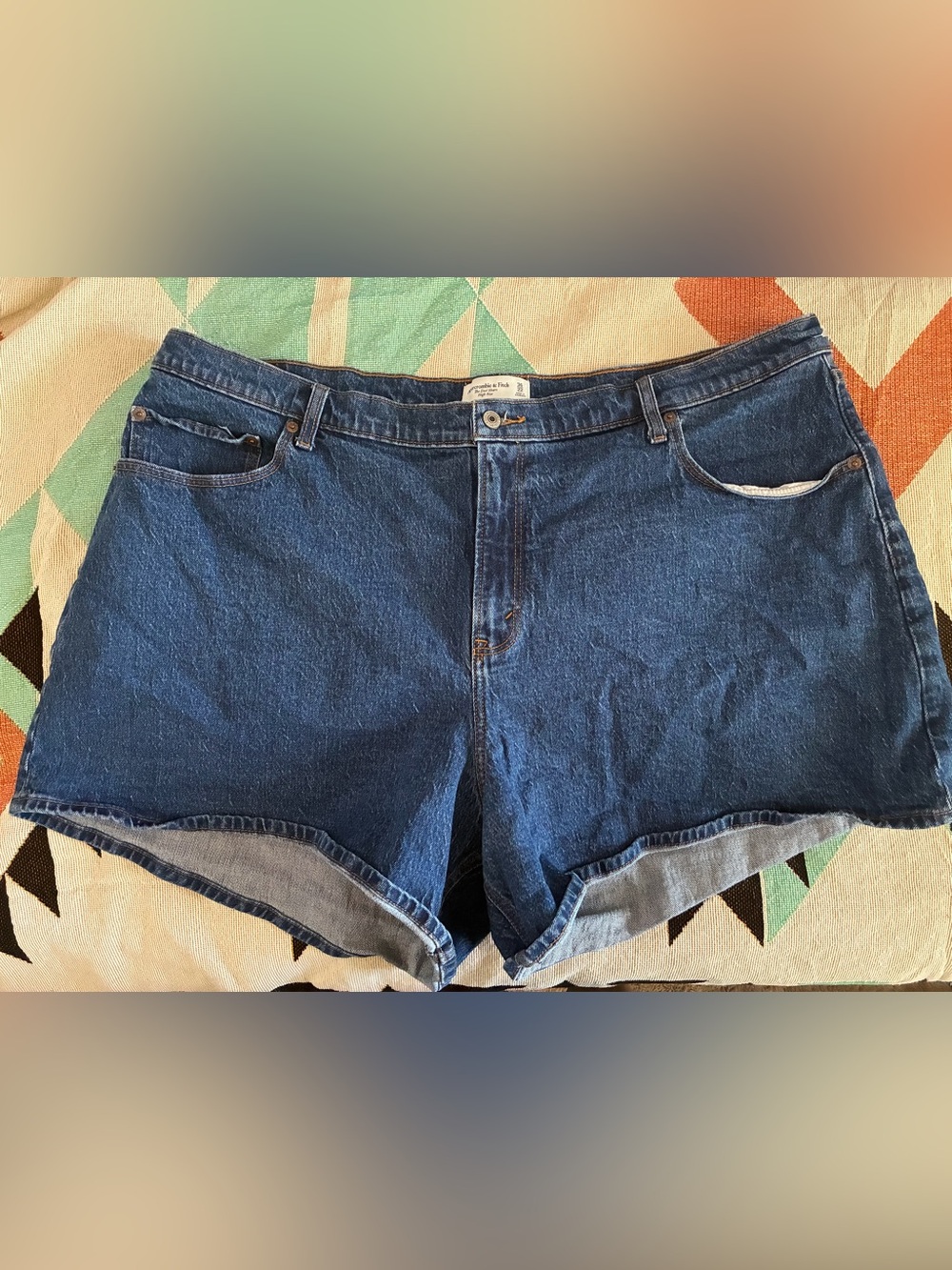 Abercrombie & Fitch High Rise Dad Shorts, curve love, dark denim, size 22, great